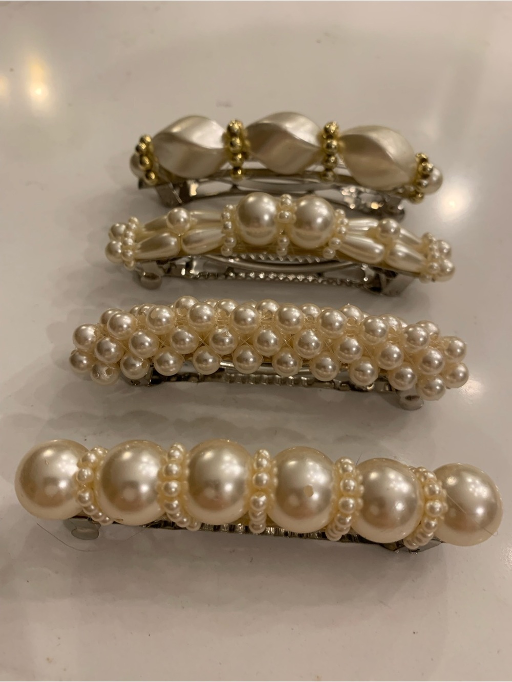 Vintage Hair Clips Set Of (4)  Fancy Beaded Hair Barrettes 3”  estimated late - Picture 2 of 6